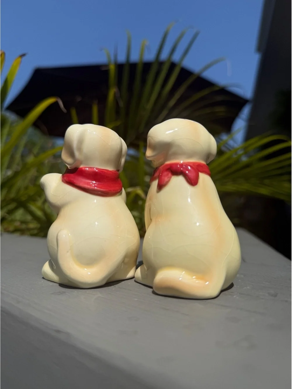 Vintage Labrador Puppy Salt & Pepper Shakers Red Bandanas Ceramic Set